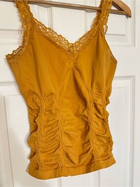 Mopas Y2K Women’s Burnt Orange Ruched One Size Seamless Stretch Lace Camisole